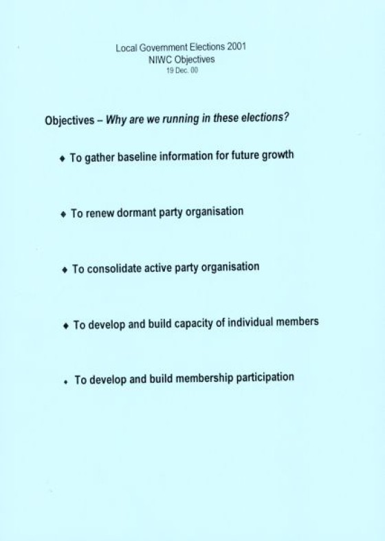 Local Government Elections 2001, Objectives | extraORDINARYwomenNI