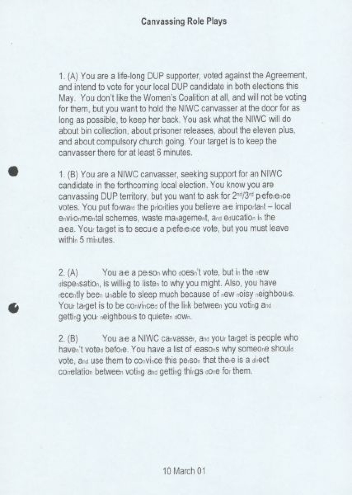 Canvassing Role Plays extraORDINARYwomenNI